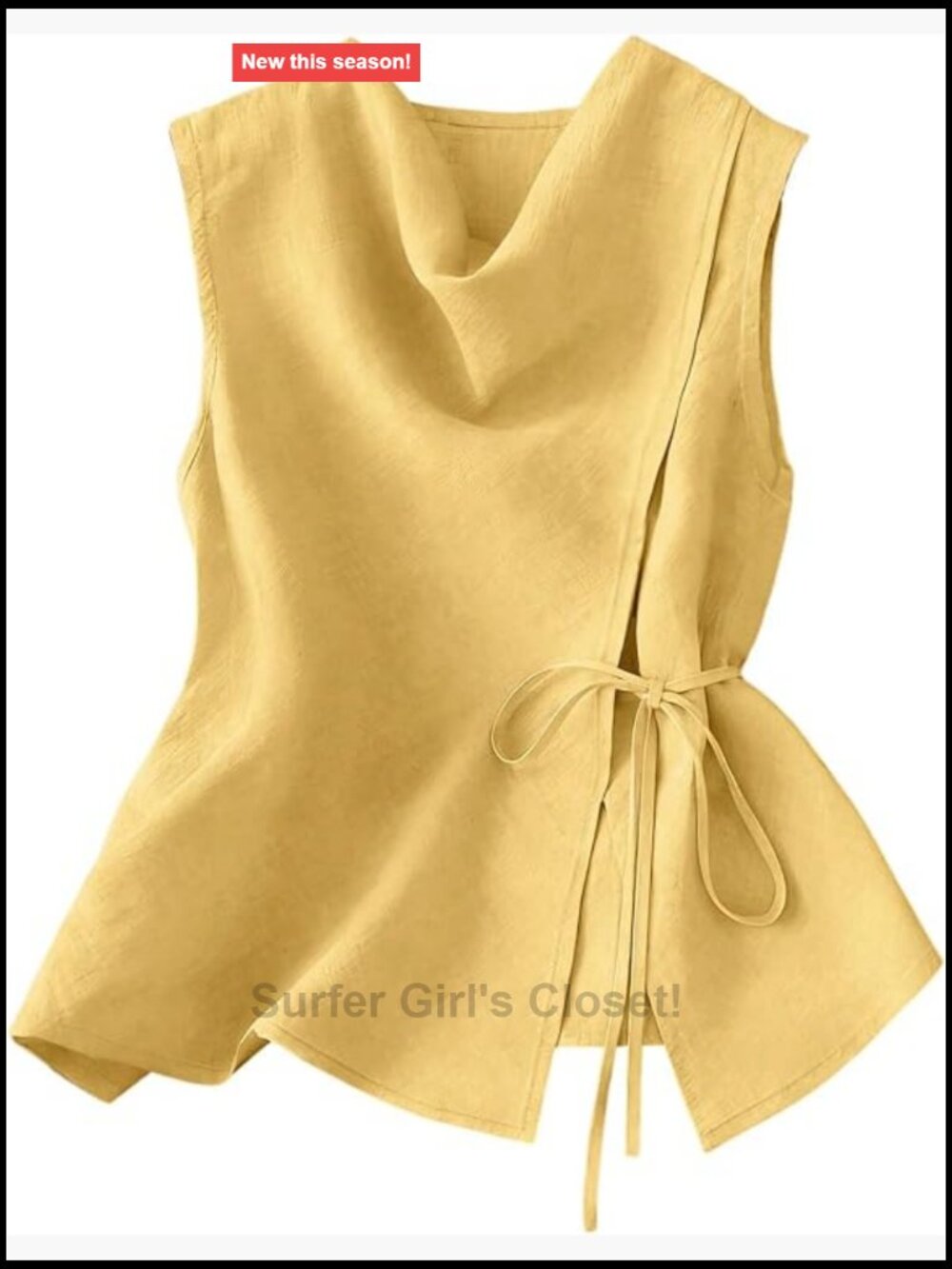 Women's Cowl Neck Sleeveless Tank Top Tie Knot Asymmetrical Blouse